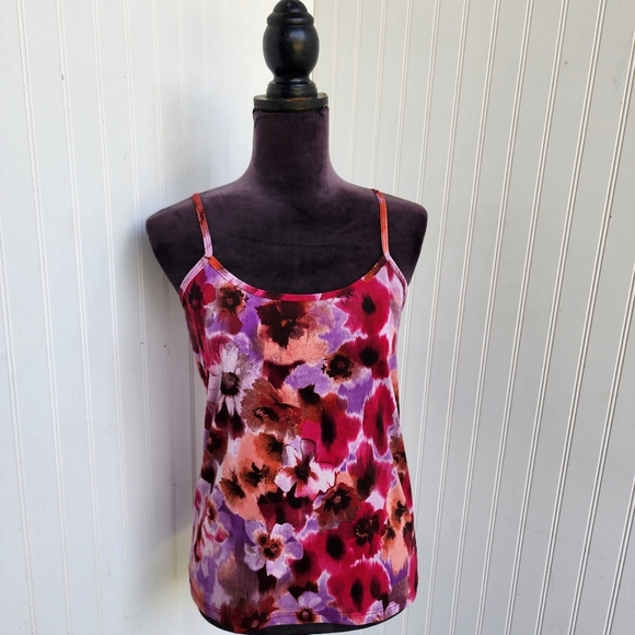 Clear Sky Multicolor Floral Adjustable Spagetti Strap Tank Top Stretch Size M - Picture 1 of 10